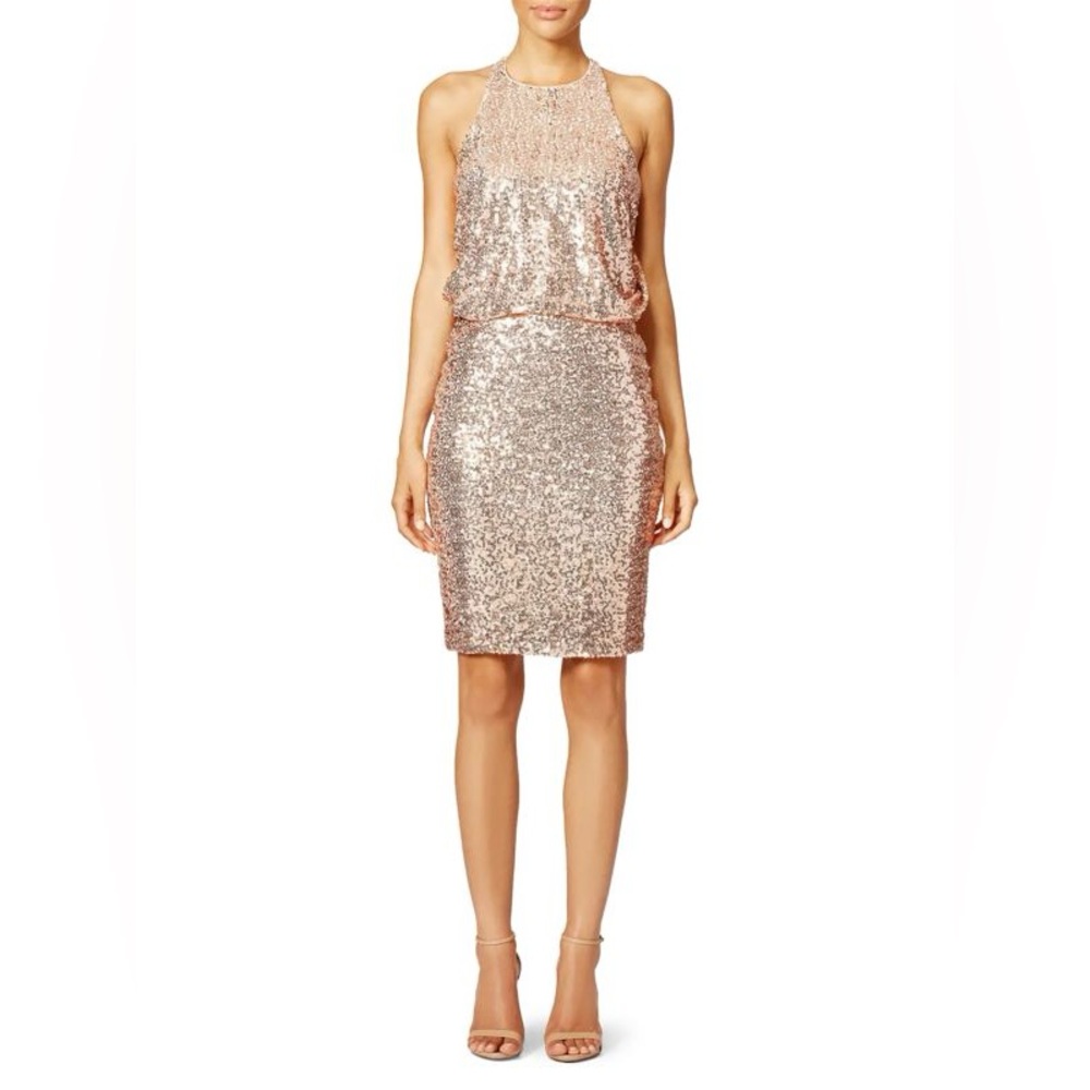 BADGLEY MISCHKA Blouson Sequin Pencil Dress embellished size 6‎ cocktail event